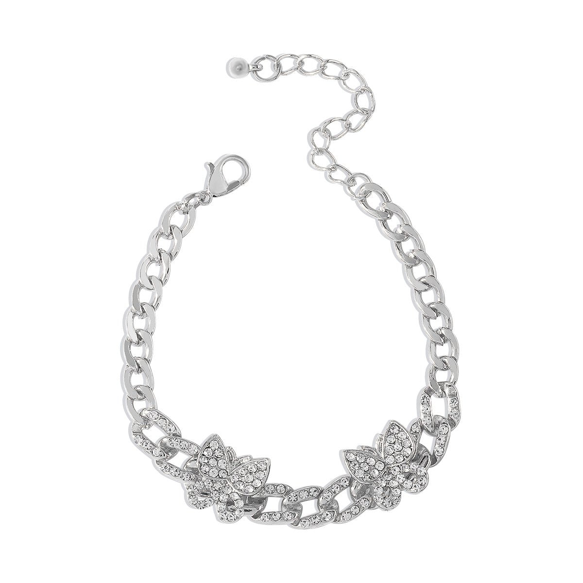 B167 Chain Bracelet Full Diamond Butterfly Light Luxury Romantic Bracelet Metal Texture Punk Personality Accessories