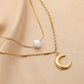 Titanium Steel Real Gold Simple Moon Stainless Steel Pendant Personality Pearl Double Layer Necklace Jewelry Women