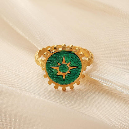 Stylish and minimalist personality niche ladies stainless steel opening sun blue dripping oil ring titanium steel ring