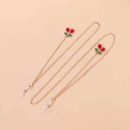 Jewelry Temperament Popular Red Cherry Pendant Glasses Chain Fashion Metal Chain Glasses Accessories