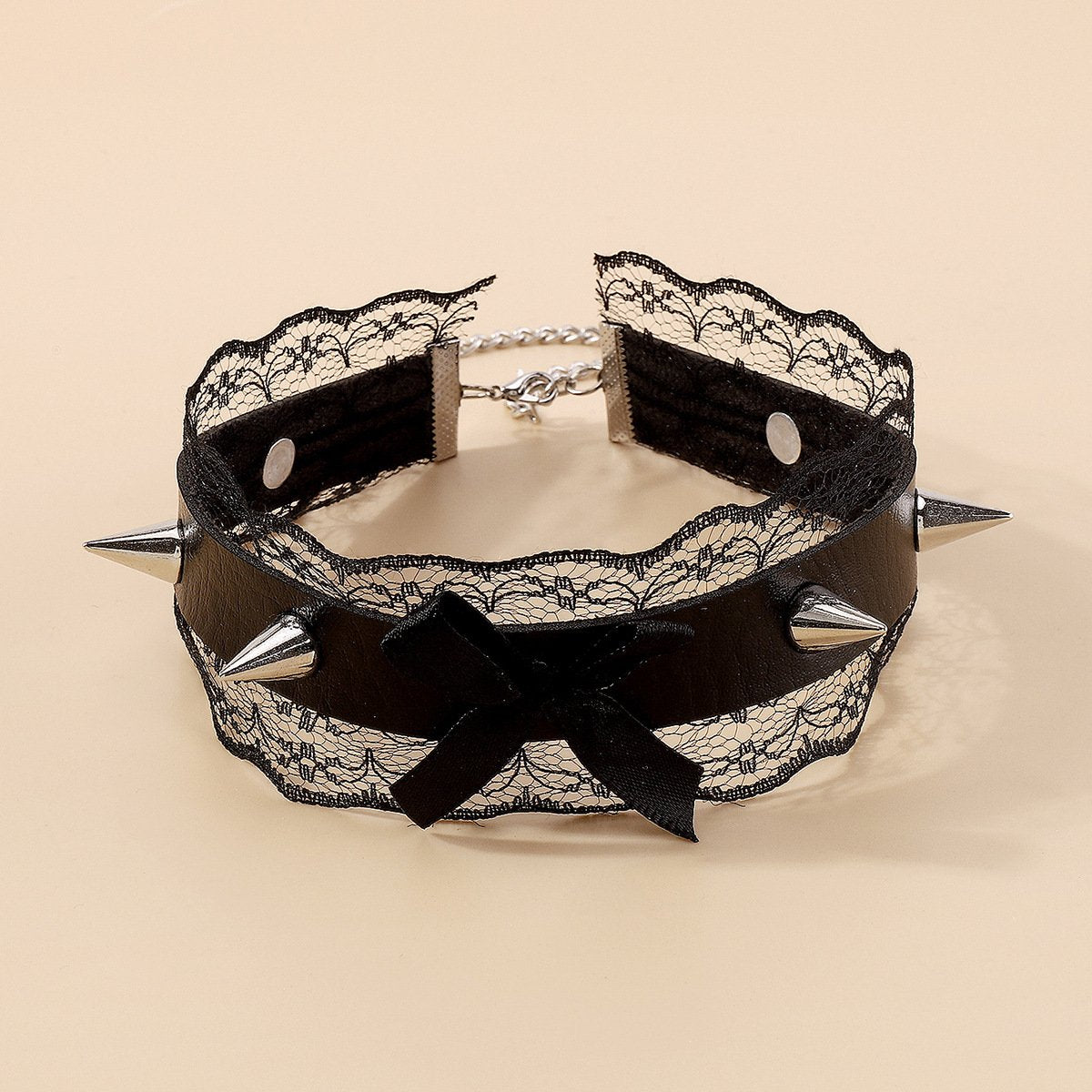 N1283 Exaggerated Punk Sexy Necklace Rivet Lace Bow PU Collar Short Night Necklace