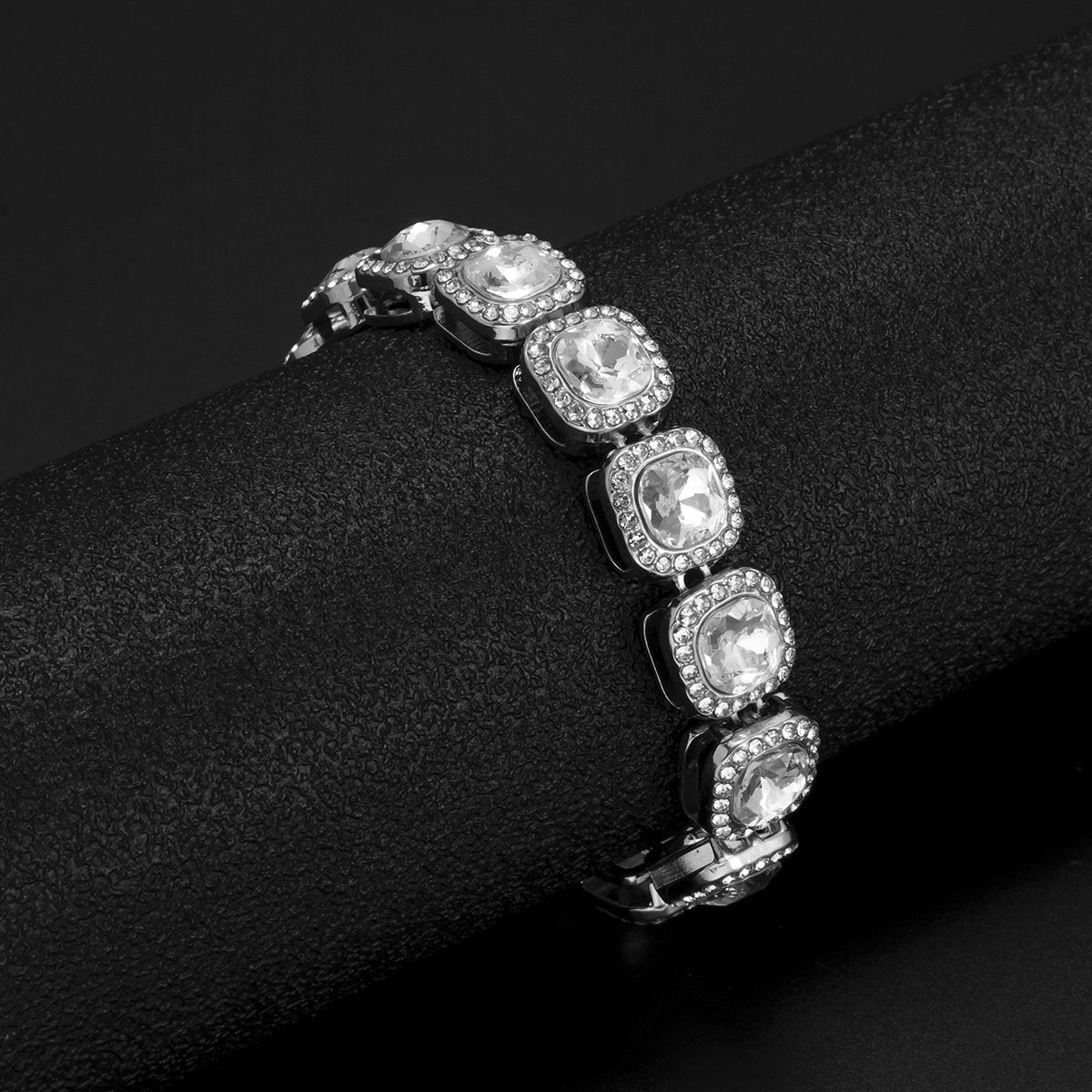 Jewelry trend geometric square diamond gemstone bracelet hip-hop full diamond Cuban chain men and women jewelry