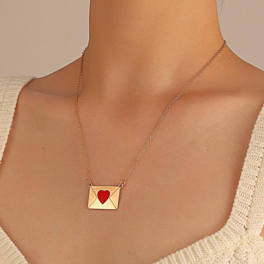 Send Acacia ins Simple Envelope Necklace Fashion Niche Design Drip Oil Love Letter Clavicle Chain