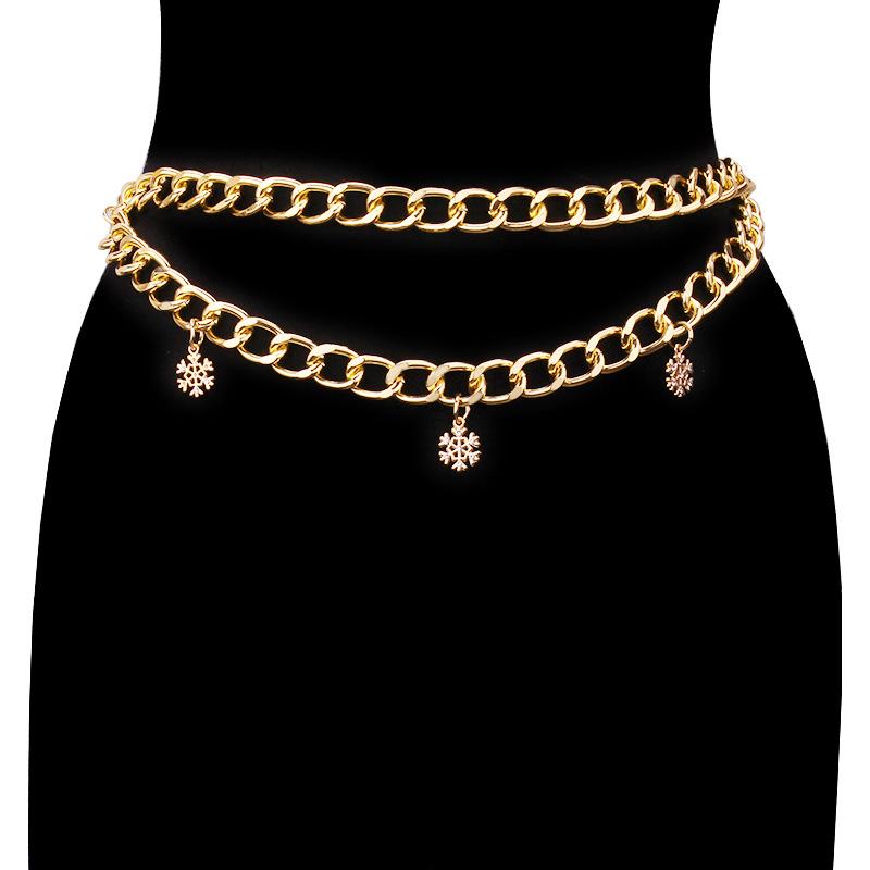 Jewelry Christmas Double Snowflake Pendant Waist Chain Versatile High-end Sense Chain Slim Body Chain