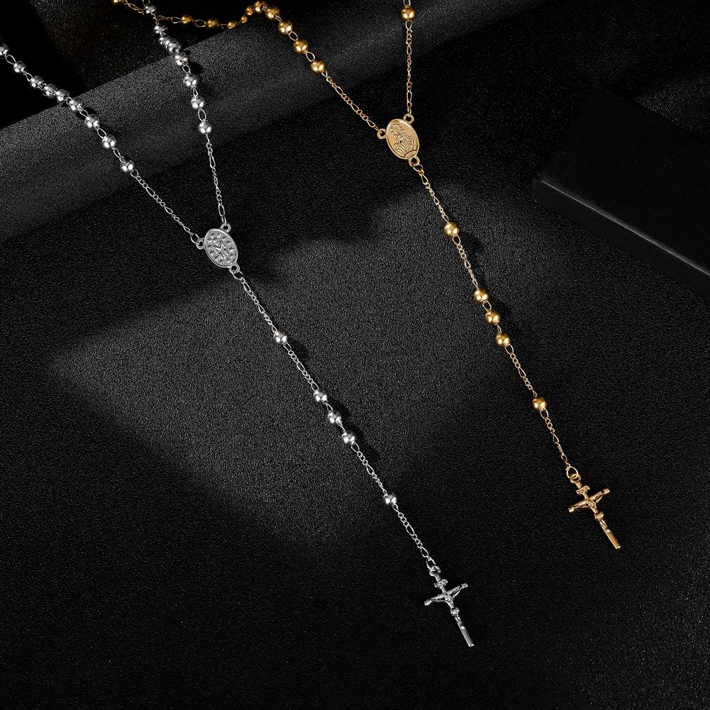 Fashion Jewelry Personality Beaded Stitching Cross Necklace Versatile Style Men's and Women's Jewelry