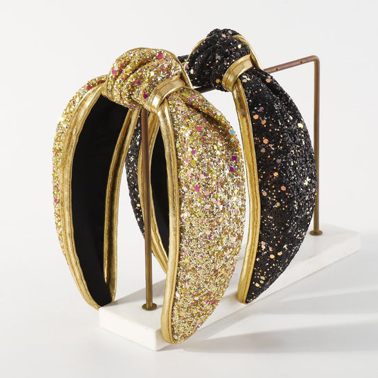 F517 Jewelry Exaggerated Geometric Knotted Golden Wrapped Headband Light Luxury Sequins Retro Headband Female