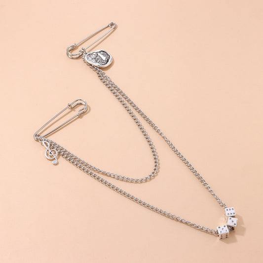 Jewelry Owl Embossed Letters Dice Brooch Men's and Women's Trendy Models All-match Music Amulet Pin Pendant