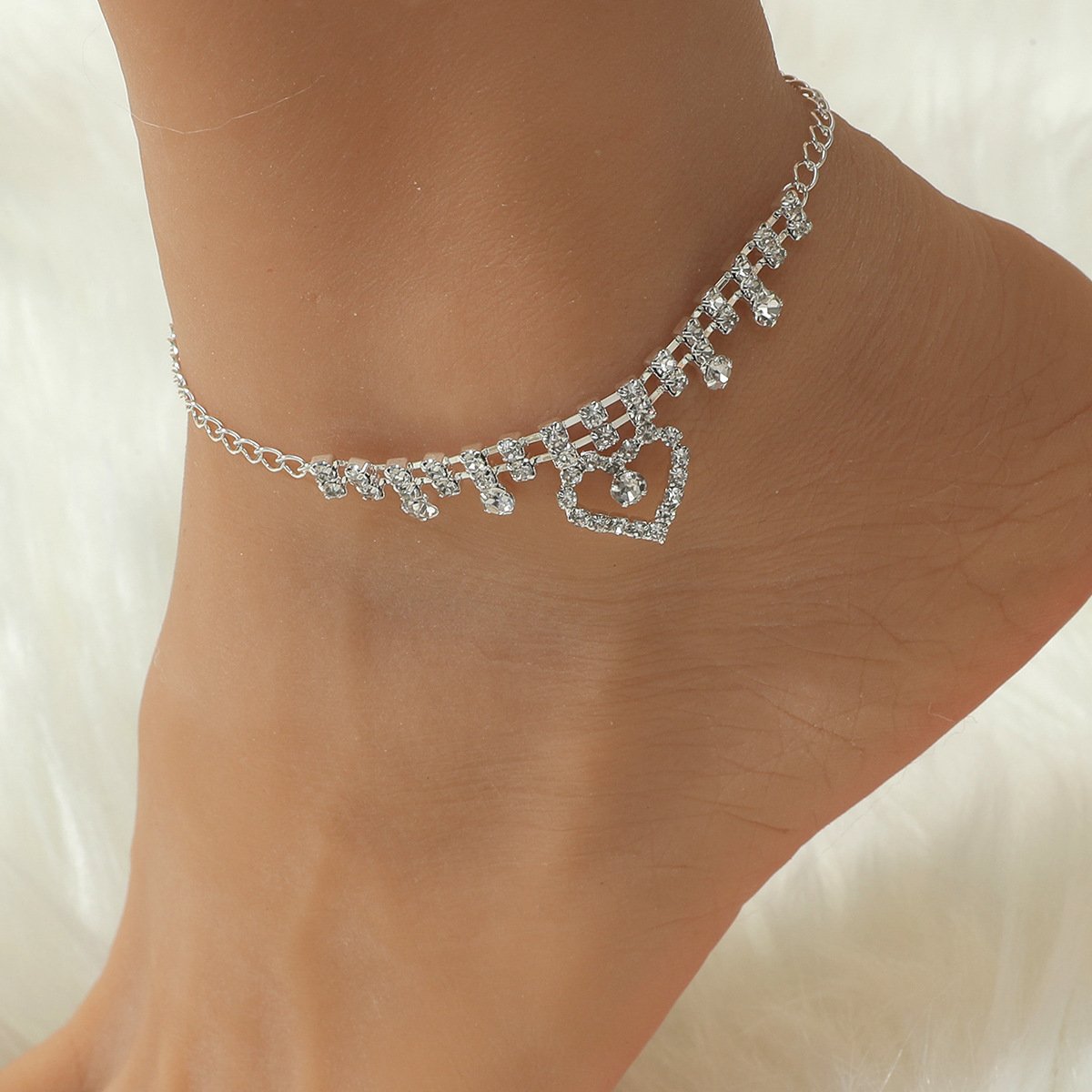 Diamond Chain Anklet Summer Bohemian Pearl Love Beach Foot Ornament for Women