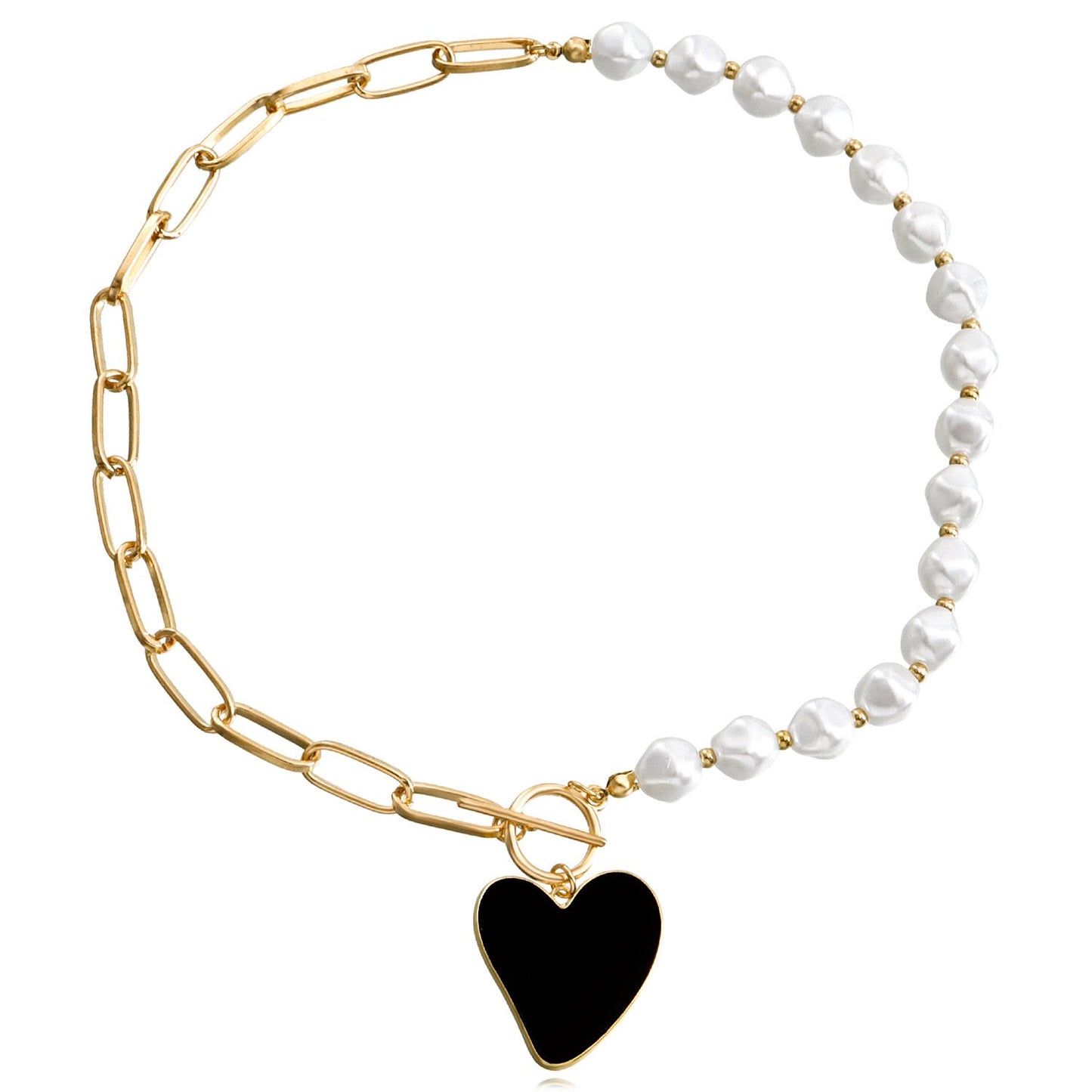 Jewelry fashion heart black mother-of-pearl necklace beaded pearl sweater chain female all-match design sense pendant