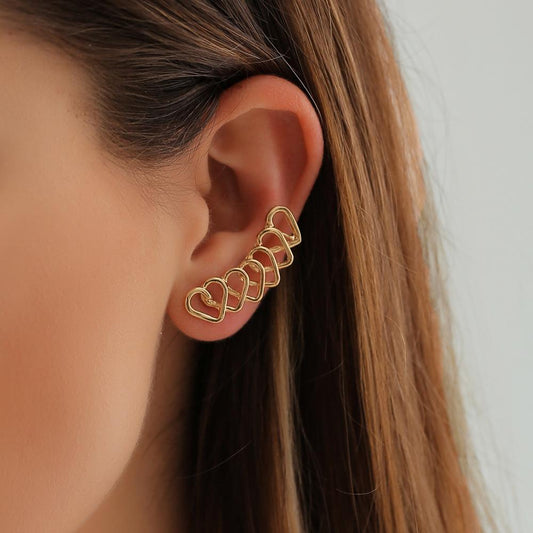 High-end geometric heart ear bone clip earrings retro net red one-piece French style pierced earrings for women