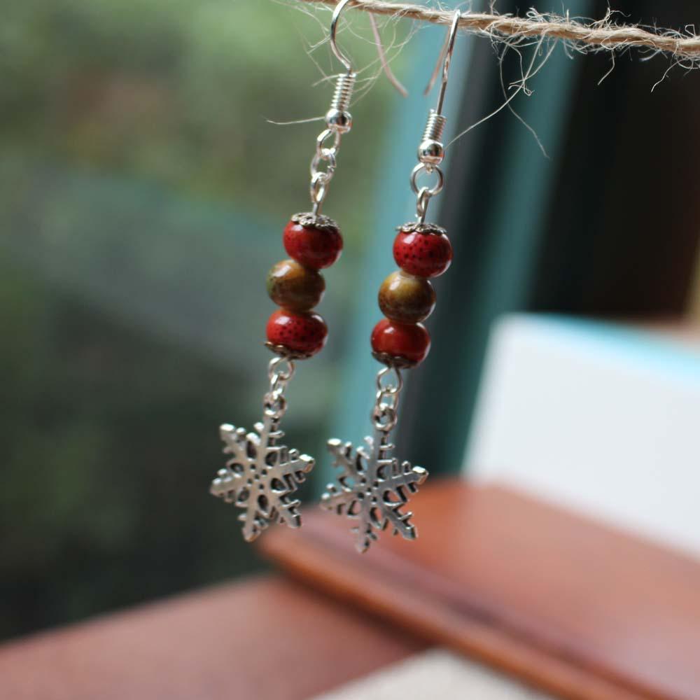 Colorful Spot Beads Alloy Snowflake Earrings Women's Earrings Simple Earrings Jewelry