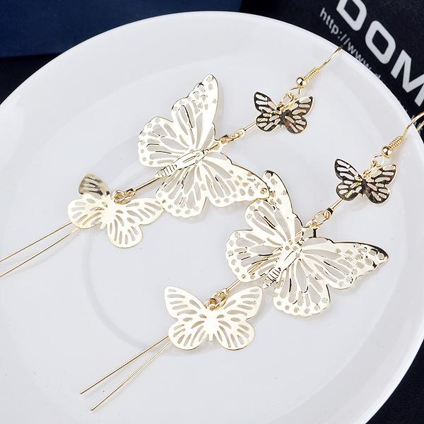 Vintage Multi-layer Hollow Out Butterfly Long Earrings Indian Baroque Lady Earrings