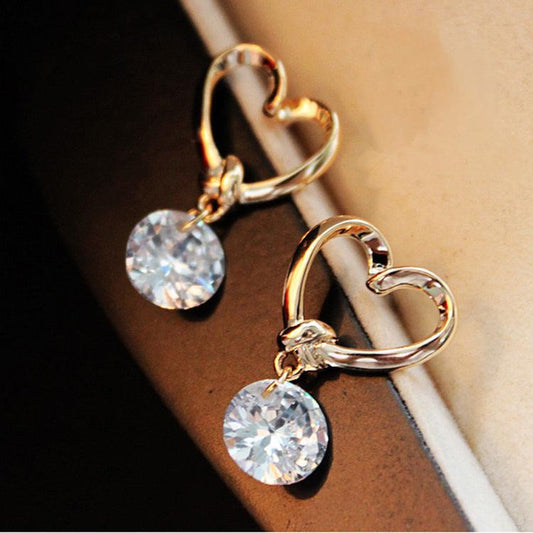 Beautiful workmanship earrings personality heart zircon earrings bow crystal earrings jewelry