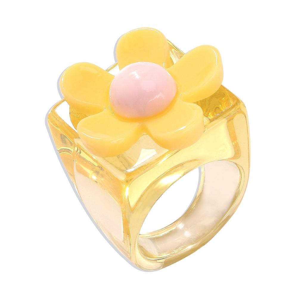 R579 Simple Ring Candy Color Flower Girl Heart Ring Resin Transparent Contrasting Color Geometric Jewelry