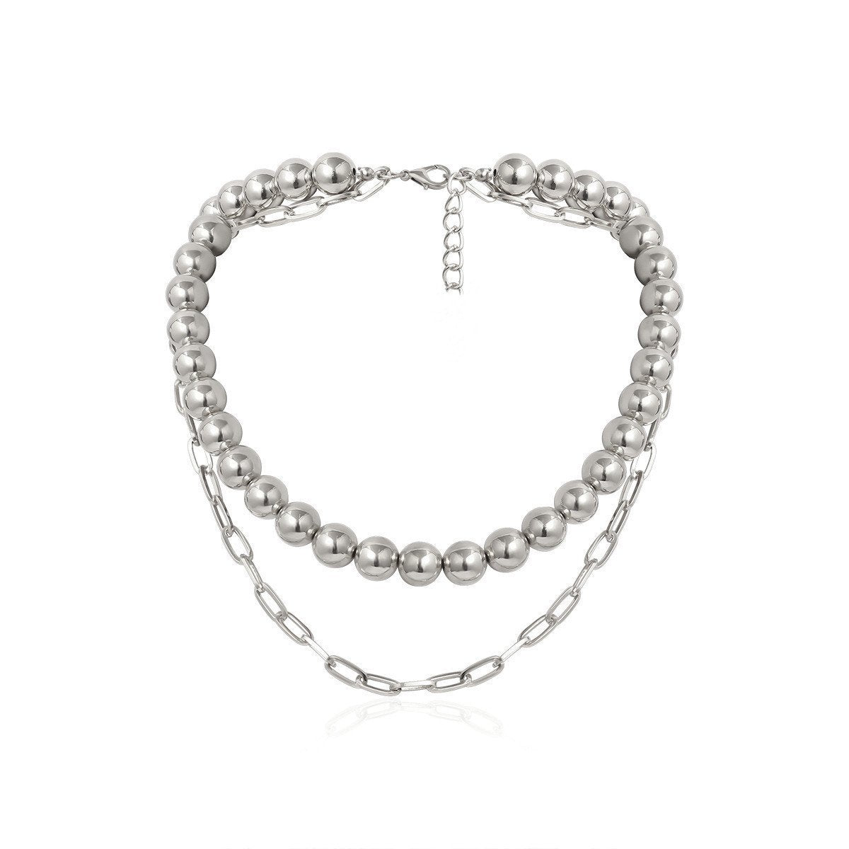 Jewelry Aluminum Alloy Bead Lock Chain Necklace Ladies Exaggerated Fashion Retro Multi-layered Necklace