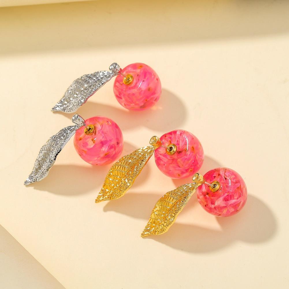 Dongdaemun Pink Cherry Girl Earrings Simple Fashion Wine Red Cherry Retro Temperament Earrings