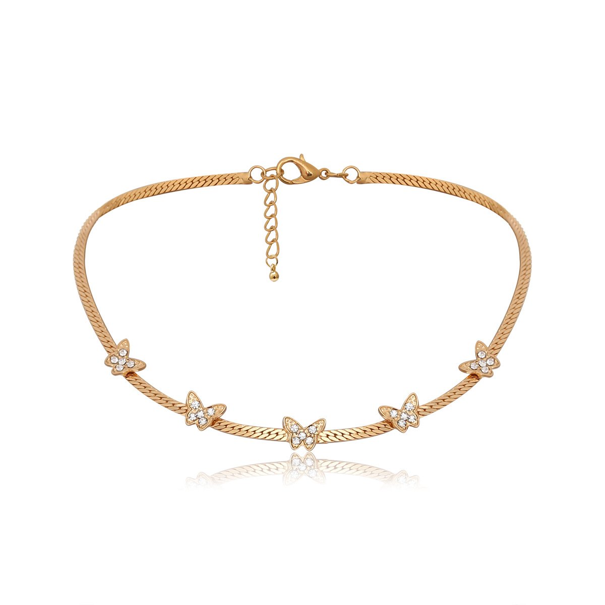 Jewelry Simple Flat Chain Necklace Clavicle Chain Temperament Diamond Butterfly Necklace Choker