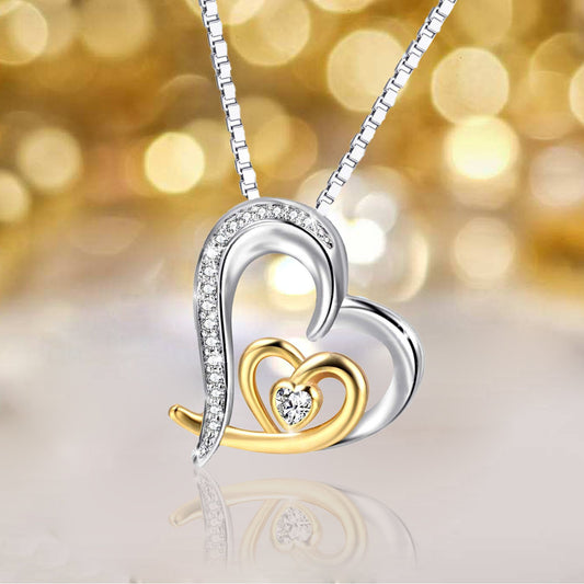 Fashion version women's simple two-color heart-shaped diamond pendant necklace female jewelry