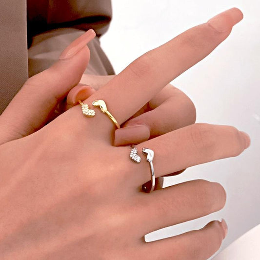 Ins diamond love ring fashion temperament metal geometric opening index finger ring heart-shaped couple ring