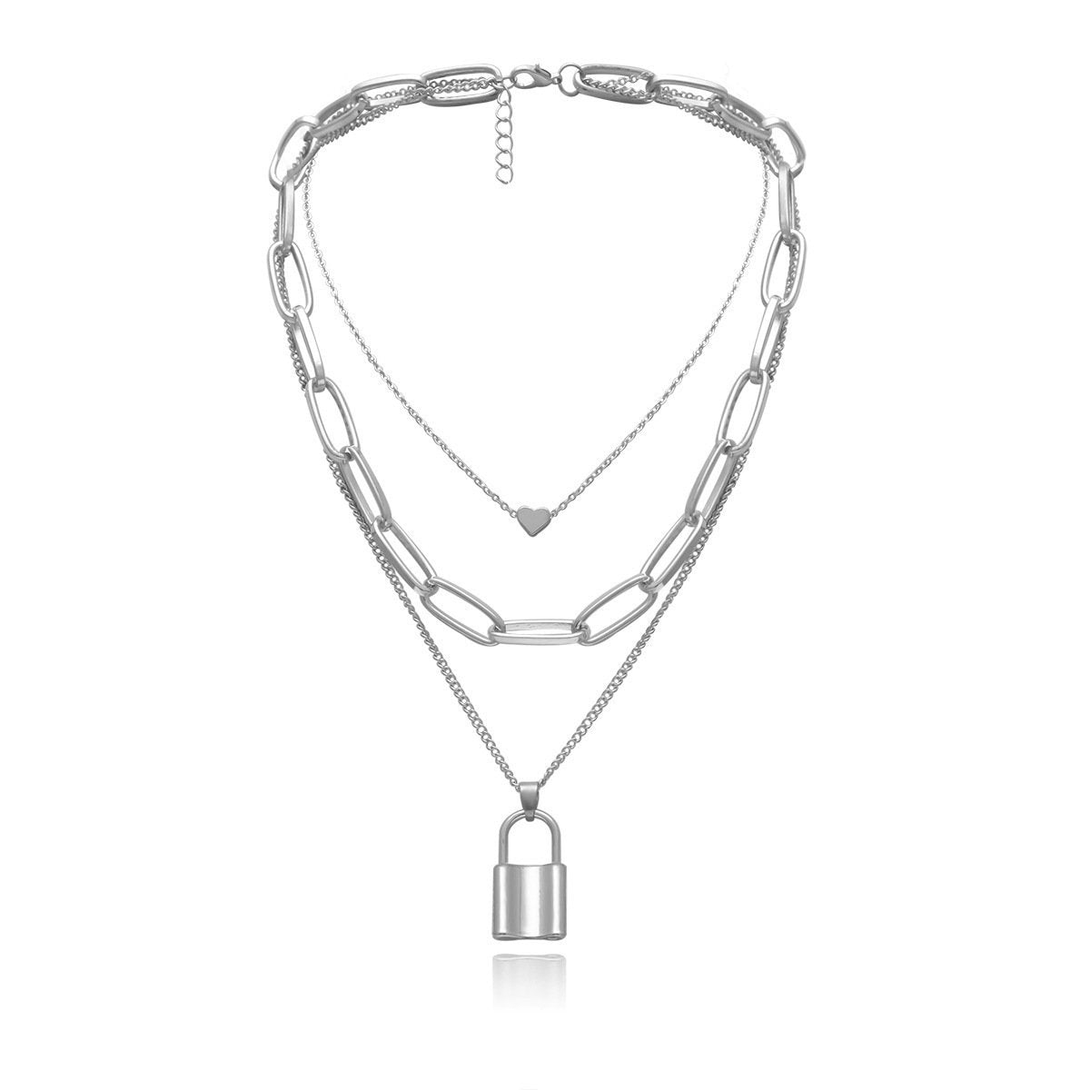 Jewelry Retro Chain Peach Heart Lock Pendant Necklace Women's Creative Geometric Multilayer Lock Necklace