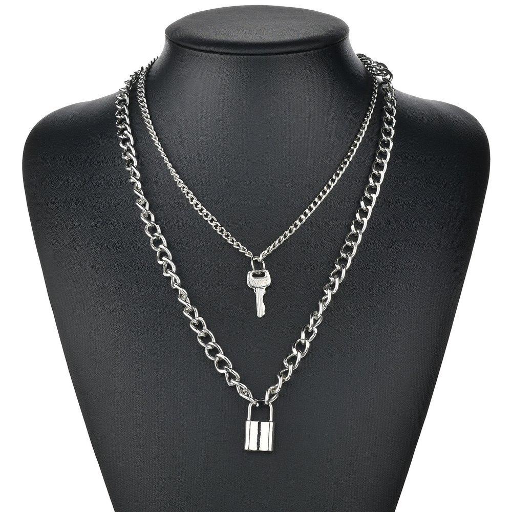 Jewelry Creative Fashion Geometric Elements Necklace Retro Key Lock Pendant Necklace Female