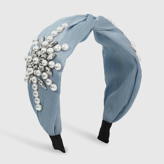 F4632 wide-brimmed solid color cross fashion headband pearl flower rhinestone temperament net red blogger light luxury headband female