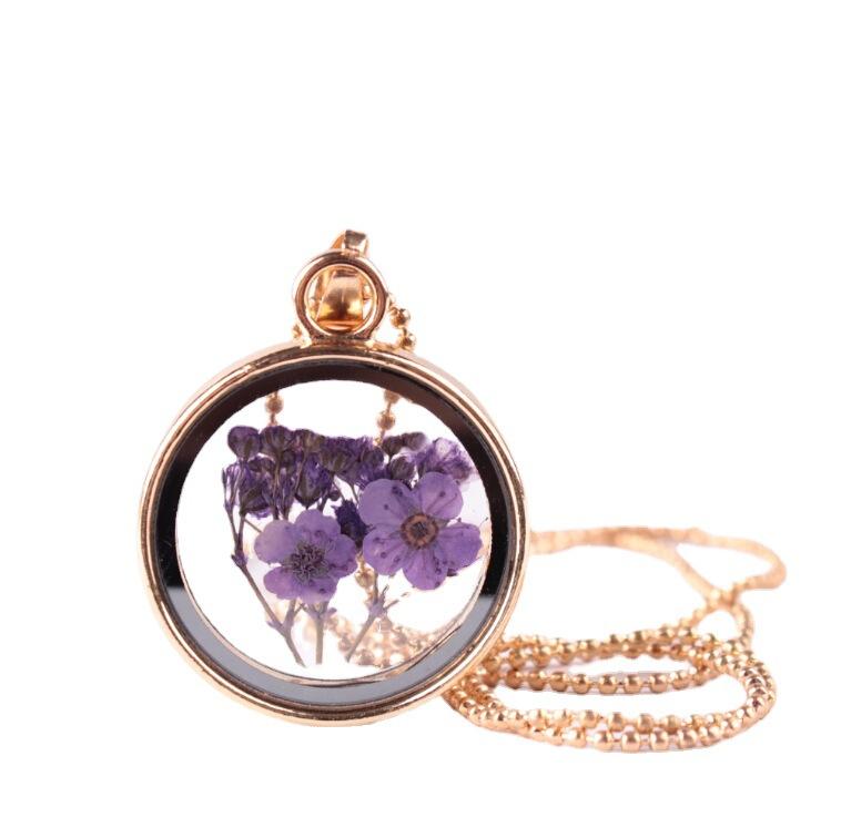 Fashion Pop Jewelry Handmade Lace Dried Flower Pendant Necklace Glass Clavicle Chain