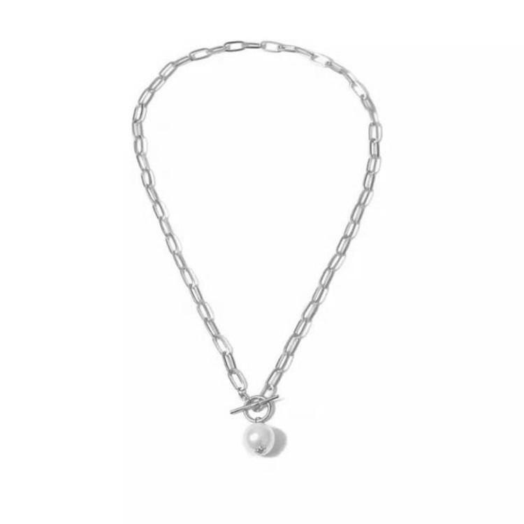 Jewelry Retro Metal Chain OT Buckle Imitation Pearl Pendant Necklace Female Creative Necklace Jewelry