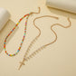 Necklace Personalized Colorful Rice Bead Necklace Fashion Double Layer Pearl Cross Trend Metal Necklace