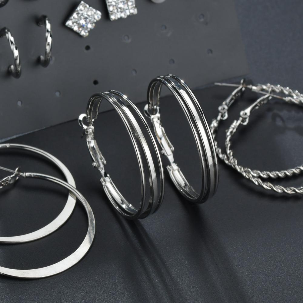 Earring Stud Set Silver 9 Pairs/Set Stud Earrings Circle Combination Set Jewelry Accessories