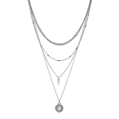 Vintage Ethnic Resin Round Pendant Necklace Fashion Four Layer Chain Choker Clavicle Chain Accessories