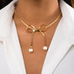 Jewelry Niche Design Bowknot Pearl Necklace Simple and Versatile Metal Snake Bone Chain Necklace