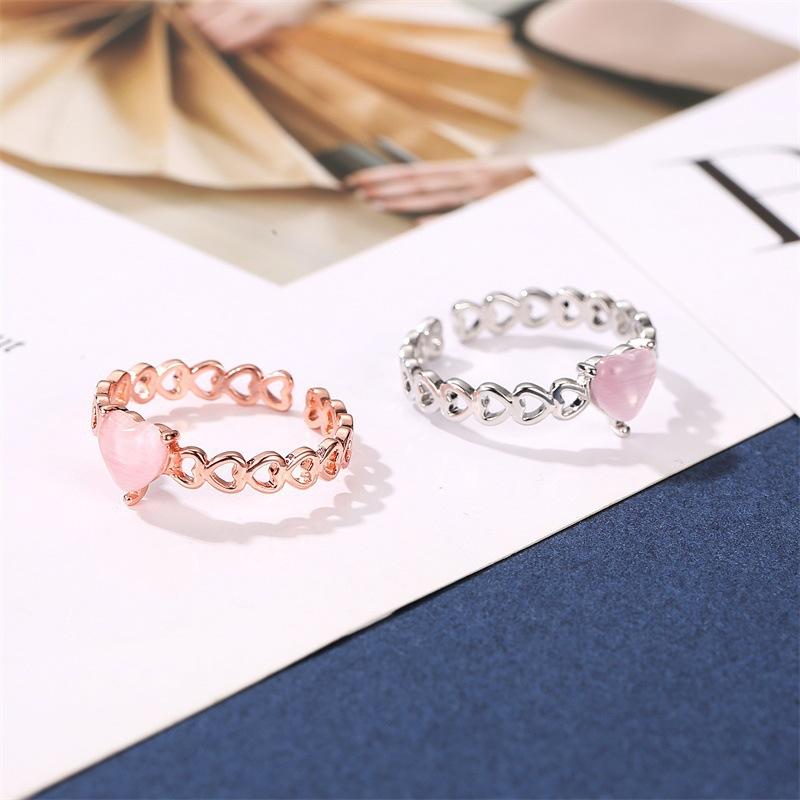 ins simple hollow love ring female fashion temperament niche design metal geometric heart-shaped index finger ring