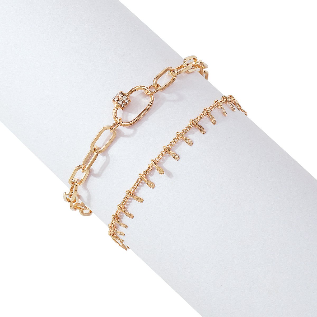 B1847 Niche internet celebrity geometric bracelet women's metal chain tassel micro-inlaid simple personality jewelry