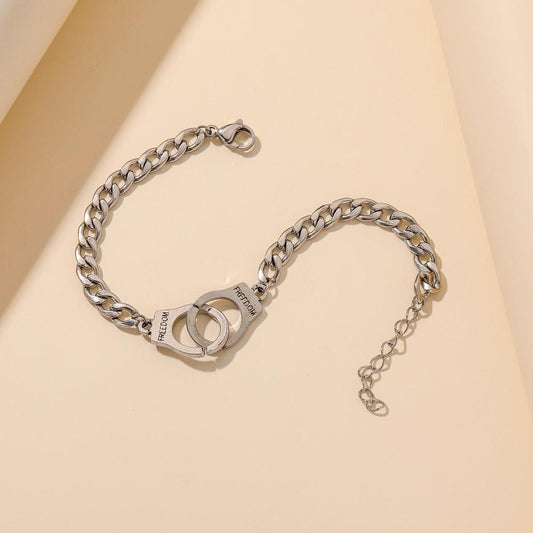 INS cold hip-hop hand jewelry simple stainless steel creative handcuffs lettering freedom fashion couple bracelet