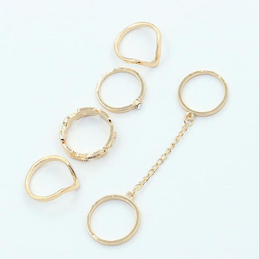 Personality fashion all-match ring diamond leaf leaf V-shaped joint finger chain 6-piece set finger