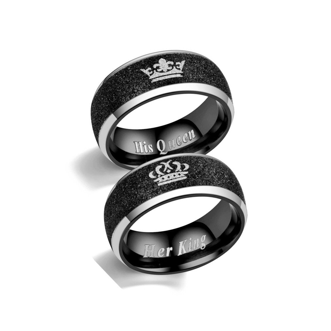 Couple Crown King King Queen Queen black frosted ring jewelry