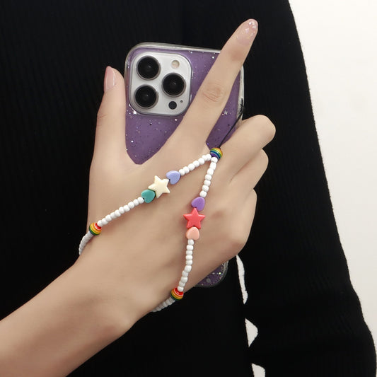 Jewelry multi-element five-pointed star white rice beads mobile phone beaded pendant ins bag pendant