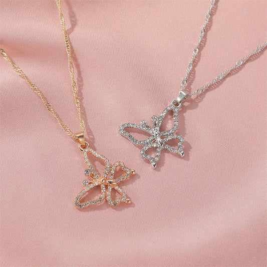 Sweet Butterfly Necklace Frosty Retro Micro-set Zircon Clavicle Chain Hollow Diamond Necklace Necklace