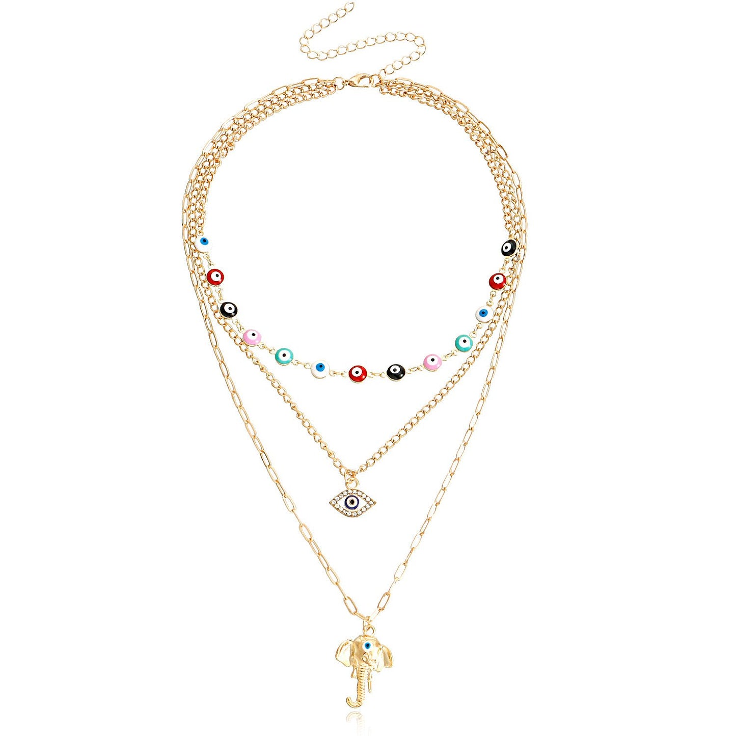 Jewelry Fashion Street Shooting Devil's Eye Elephant Trunk Pendant Necklace Female Punk Multi-layered Wearing Accessories