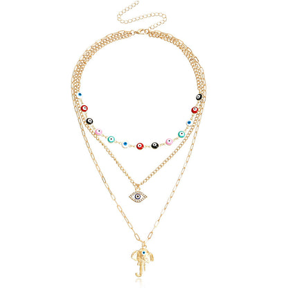 Jewelry Fashion Street Shooting Devil's Eye Elephant Trunk Pendant Necklace Female Punk Multi-layered Wearing Accessories