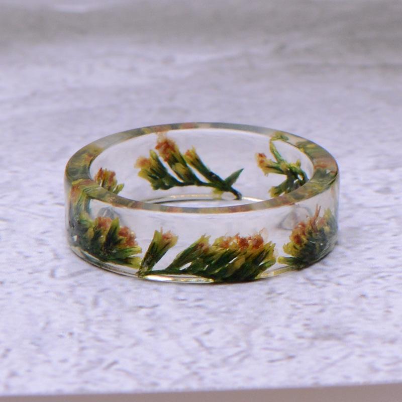 Retro Hand Jewelry Creative Handmade Dried Flower Wafer Transparent Resin Multicolor Ring Popular Jewelry
