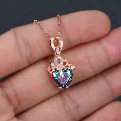 Fashion Love Love Pendant Heart Shape Diamond Necklace Women's Tourmaline Crystal Accessories Jewelry Gift