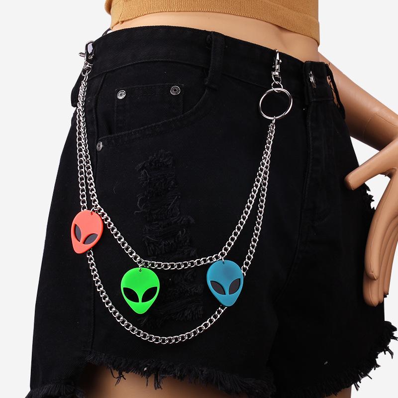 Punk Colorful Acrylic Alien Pendant Waist Chain Hip Hop Trend Metal Accessories Pants Chain