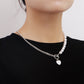 Jewelry stitching chain imitation pearl necklace love mother-of-pearl beaded necklace female clavicle chain light luxury feeling