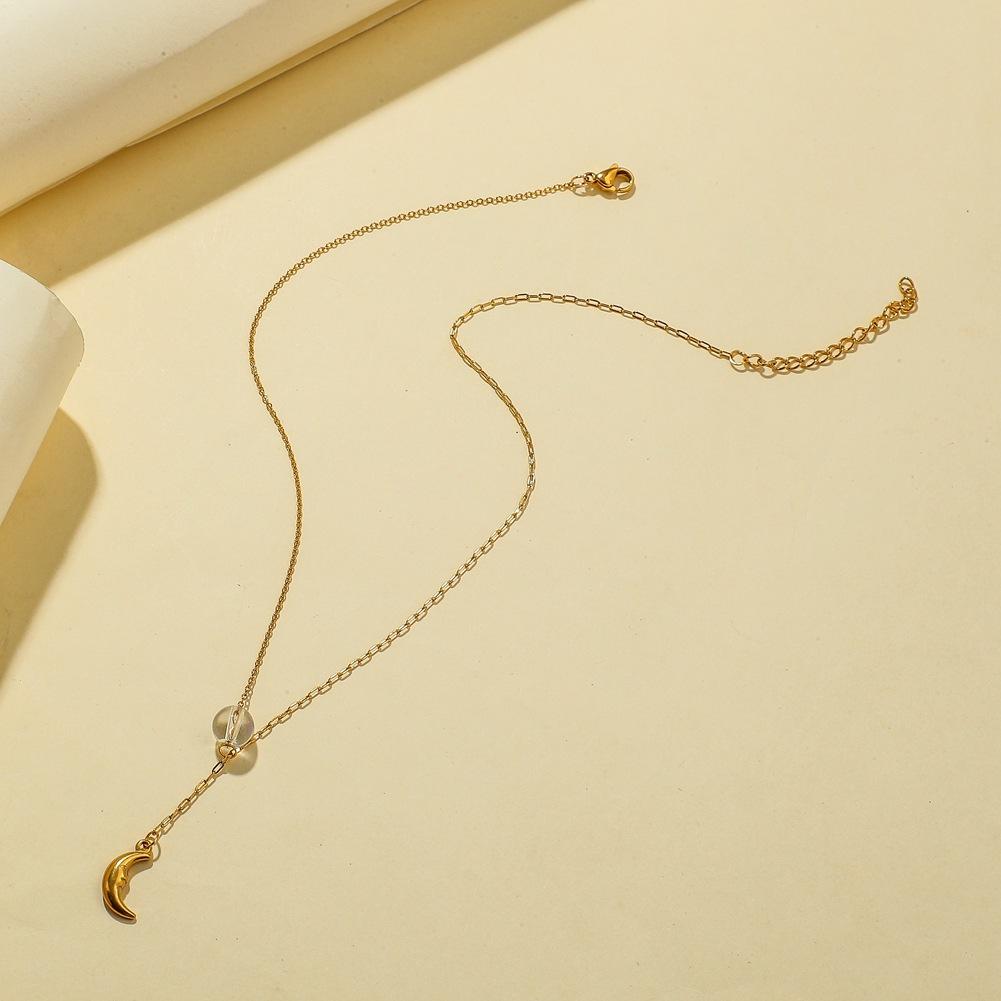 Fashion Titanium Steel Gold-plated Moon Pendant Temperament Simple Forest Moonstone Versatile Clavicle Necklace for Women