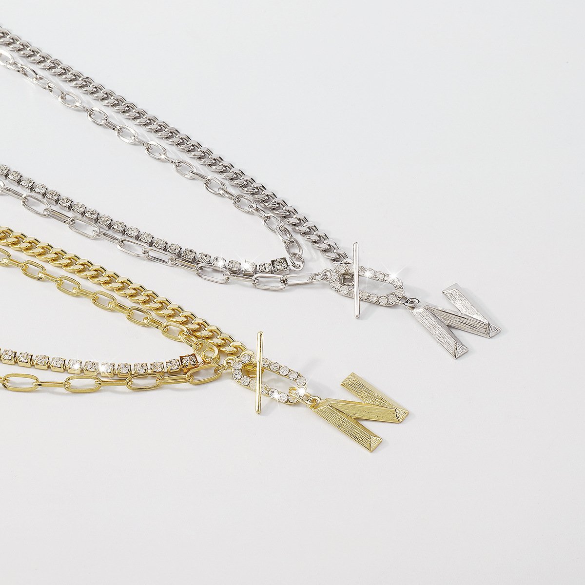 149 Minority Geometric Necklace Micro-inlaid Rhinestone Letter Claw Chain Stitching Necklace Net Red Stacked Necklace