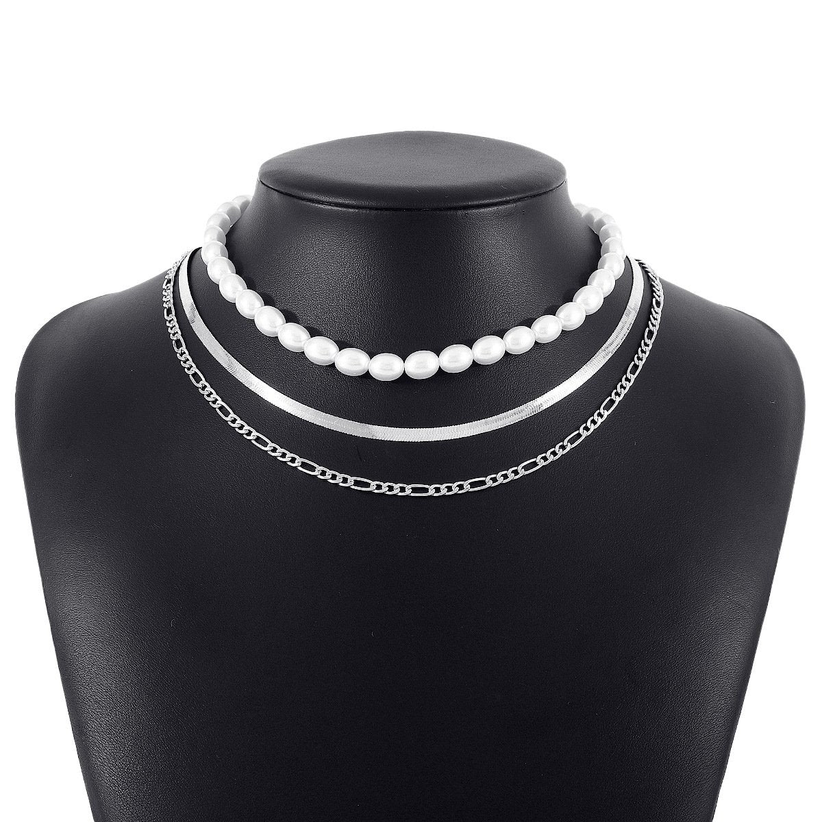 N1267 French elegant light luxury stacked necklace female snake bone chain pearl multi-layer simple show necklace