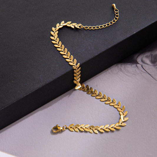 Stainless steel temperament simple golden anklet female creative wheat ear chain anklet niche design trend jewelry