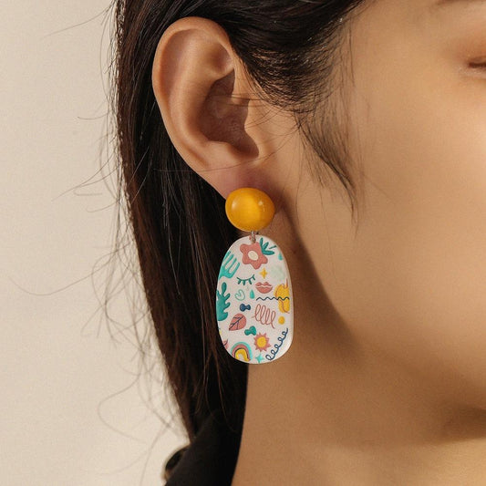 Fresh holiday oil painting lattice earrings cute sweet acrylic earrings spring color earrings jewelry